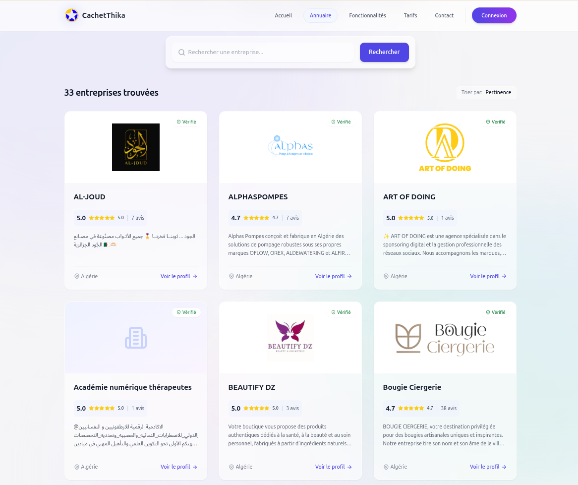 Annuaire des entreprises certifiées Cachet Thika avec notes et avis vérifiés