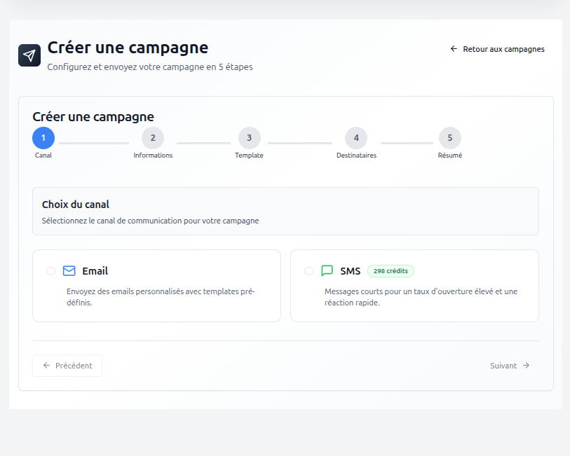 Détail d'une campagne de feedback client avec suivi des réponses et taux d'ouverture