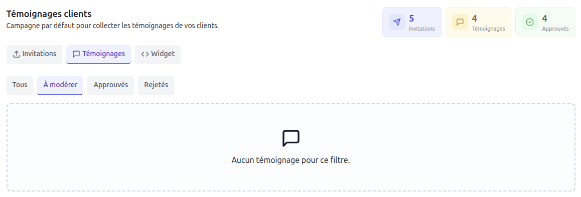 Modération des témoignages